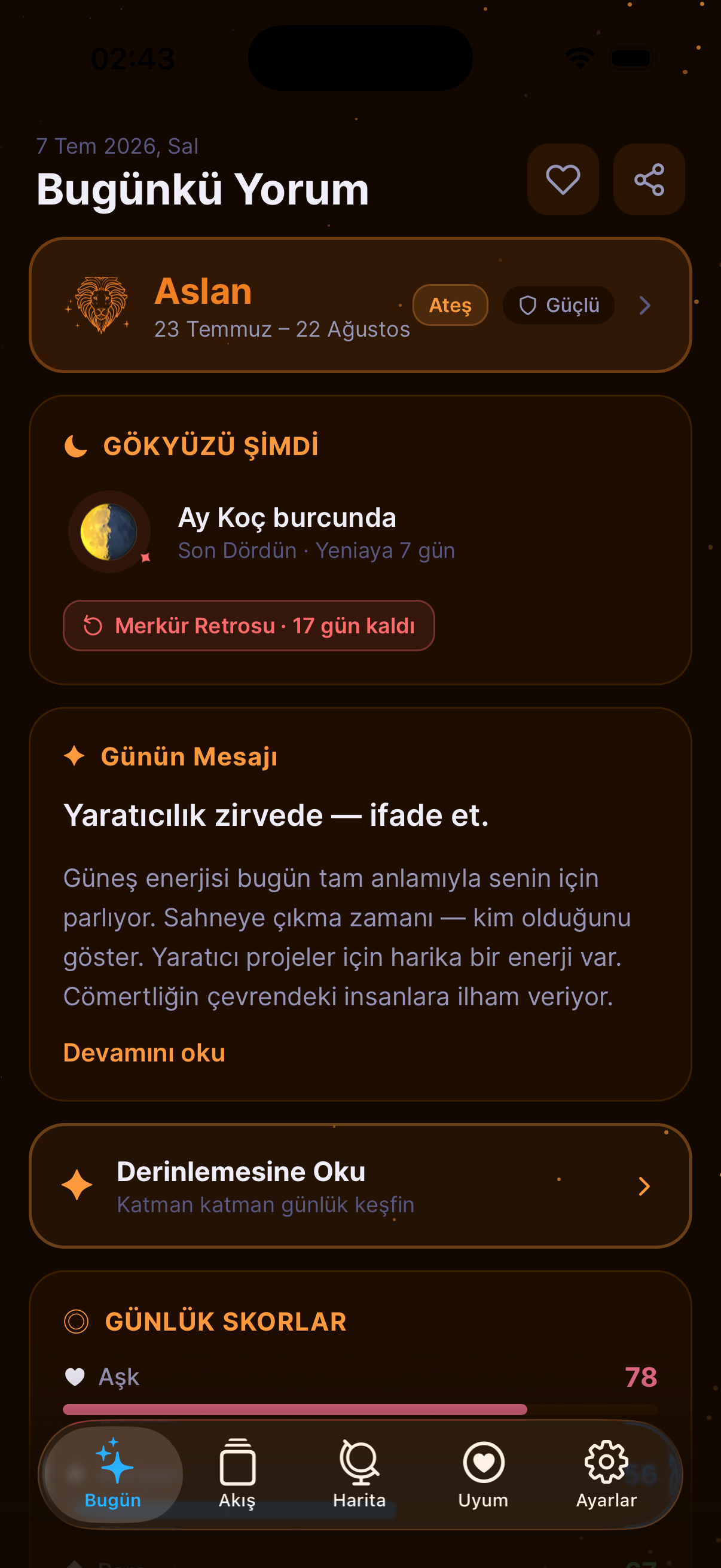 Astrique app — daily reading screen